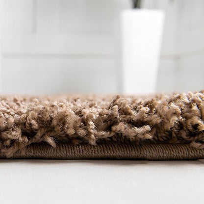 Unique Loom Solid Shag Collection Area Rug (7' 10" x 10' Oval, Sandy Brown)