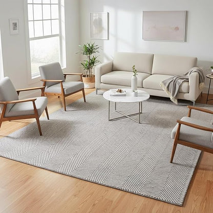 Modern Herringbone Chevron Collection Handcrafted Wool Area Rug - Durable, Zigzag Pattern, for High Traffic, Contemporary Design for Living Room, Bedroom, Dining Room Decor (Smoke Grey, 10' x 14')