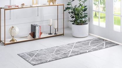 Rugs.com Lattice Trellis Collection Rug – 6 Ft Runner Gray Low-Pile Rug Perfect for Hallways, Entryways