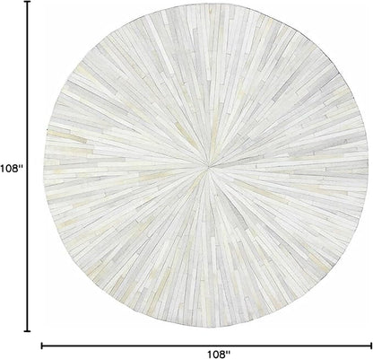 Faux Cowhide Round Area Rug | Non-Slip Leather Floor Carpet for Living Room, Bedroom, and Home Décor | Modern Stylish Accent Rug(White_9x9)