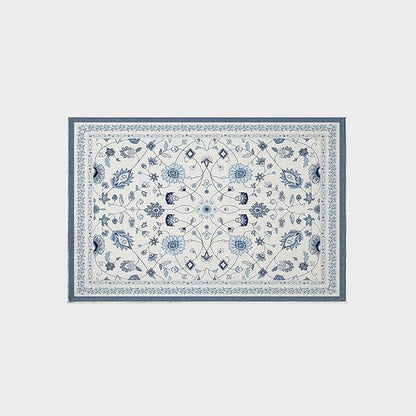 EVERGRACE Area Rugs for Entryway 2x3, Boho Floral Faux Wool Indoor Outdoor Small Rugs, Washable Rugs for Bedroom Bathroom Laundry Doormat, Low Pile Floor Mat Carpet for Home Decor, Porcelain Blue