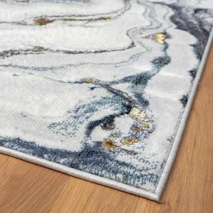 LUXE WEAVERS Marble Effect Abstract Blue 4x5 Area Rug