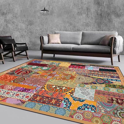 Vintage Boho Area Rugs Multicolor Ethnic Style Geometric Splicing Carpets Bedroom Living Room Kitchen Floor Mats Indoor Outdoor Non-Shedding Runner Rug Home Décor Carpet 5' X 6.5'