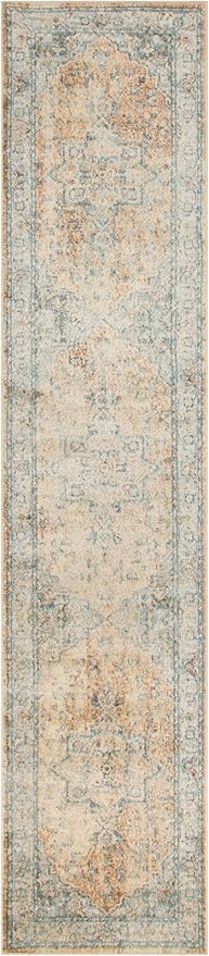 Nourison Home Astra Machine Washable Beige Blue 2'2" x 10' Area Rug - Easy Clean, Non Shedding, Bed Room, Living Room, Dining Room, Kitchen (10' Runner)