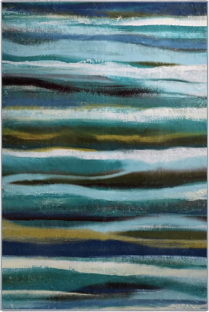 Abstract 5x7 Area Rug, Modern Stripe Pattern Teal Rugs for Living Room, Washable Soft Large Non-Slip Floor Carpet for Dining Room Office Bedroom - Teal/Multi