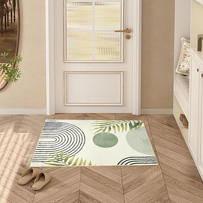 Modern Green Rug 2x3 Bathroom Non-Slip Washable Mat Abstract Aesthetic Rug Modern with Tropical Leaves Carpet Suitable for Bathroom Entrance Bedroom Indoor Entrance Door Mat