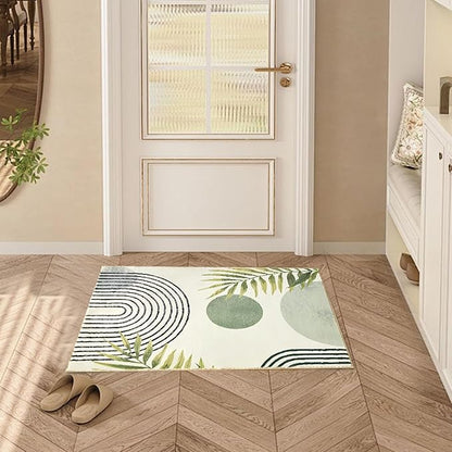 Modern Green Rug 2x3 Bathroom Non-Slip Washable Mat Abstract Aesthetic Rug Modern with Tropical Leaves Carpet Suitable for Bathroom Entrance Bedroom Indoor Entrance Door Mat