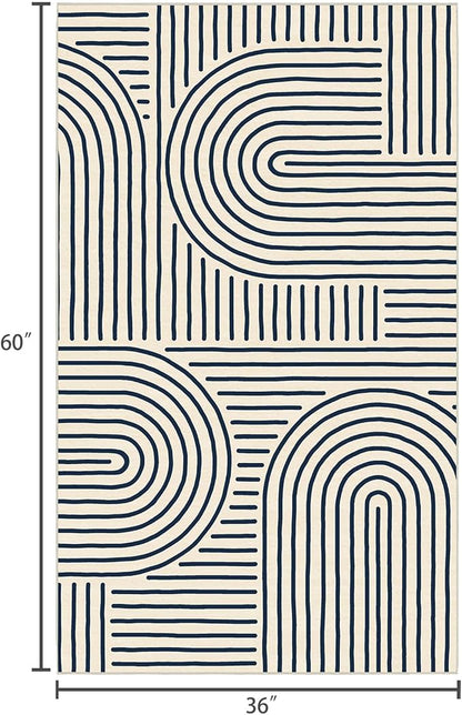 3x5 Washable Area Rug - Small Entryway Rug Indigo Non-Slip Abstract Rainbow Kitchen Rugs Modern Boho Carpet Throw Rugs for Living Room Bedroom Bathroom Dorm Nursery Room Home Decor