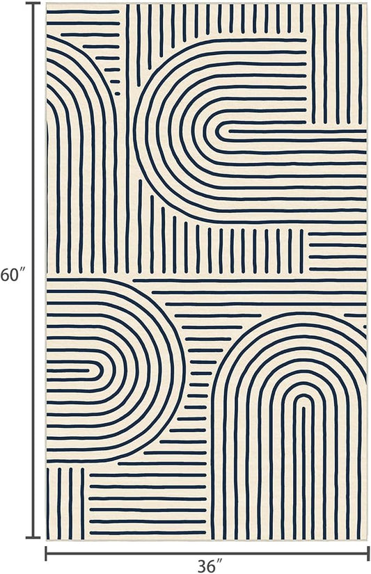 3x5 Washable Area Rug - Small Entryway Rug Indigo Non-Slip Abstract Rainbow Kitchen Rugs Modern Boho Carpet Throw Rugs for Living Room Bedroom Bathroom Dorm Nursery Room Home Decor