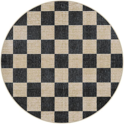 LIVEBOX Checkered Round Rug 6 Ft Washable Area Rug for Playroom, Kids Non-Slip Neutral Classic Circle Rug Geometric Large Carpet Soft Boys Rug for Classroom Dorm Bedroom(Black,180R)