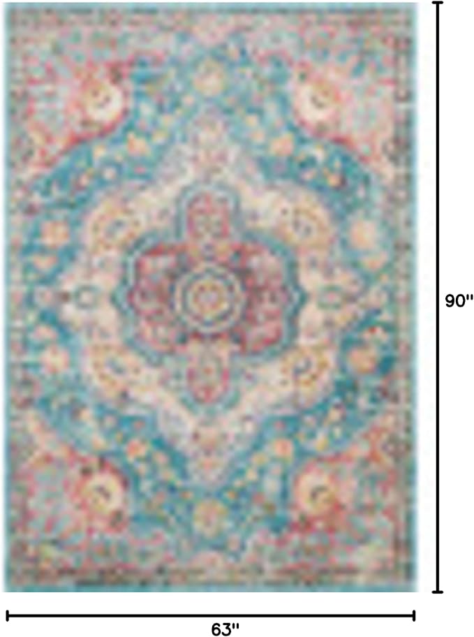 Livabliss Area Rugs - 5x7 Romaine Vintage Boho Navy Sky Blue Rose Area Rug for Living Room Bedroom - Floral Medallion Stain Resistant Carpet for Kitchen, Nursery, Office (5'3" x 7'6")