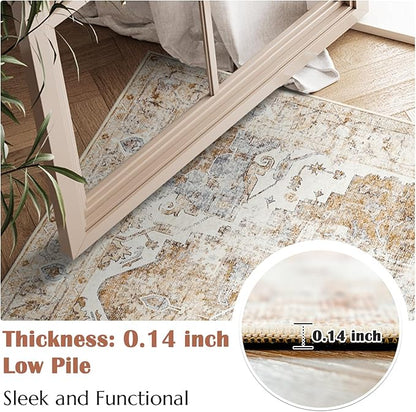 jinchan Area Rug 6x9 Washable Living Room Rug Vintage Indoor Large Floor Cover Distressed Lightweight Non-Slip Low Pile Thin Mat Accent Stain Resistant Carpet for Bedroom Dining Room Office Brick Red