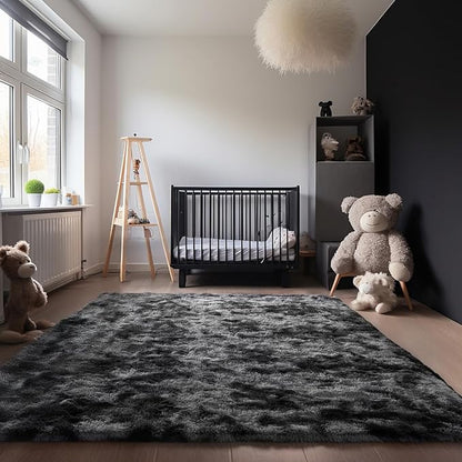 Zentavio Black and Grey Area Rugs for Living Room Large Men Room Carpet 9x12 Bedroom Fluffy Furry Shag Aesthetic Plush High Pile Floor Rug for Kids Room Dorm Home Decor Gray