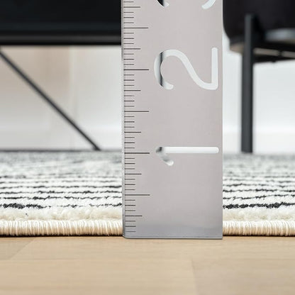 Abani Nuevo Collection Area Rug - Mid-Century Black and White Arch Knot Design - 6' Round - for Living Room, Bedroom & Office