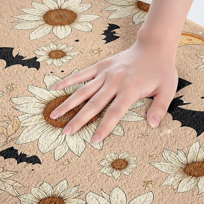 Erosebridal Groovy Daisy Bathroom Mat for Girls Women Retro Flower Floral Microfiber Bath Rug Moon and Stars 3D Entryway Door Mat 16x24 Psychedelic Outer Space Planets Bath Mat Halloween Bats Bath Rug