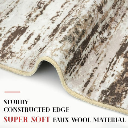 Modern Abstract Entryway Rug Indoor 2x3 Washable Rug Non-Slip Soft Small Area Rug Beige Kitchen Mats Thin Print Faux Wool Floor Carpet Throw Rugs for Entrance Bedroom Office Home Decor