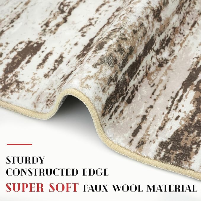 Modern Abstract Hallway Runner Rug, Beige Washable Kitchen Runner Non-Slip Soft 2x8 Runner Rug Thin Print Faux Wool Carpet for Entryway Bedroom Laundry Room Indoor Home Decor