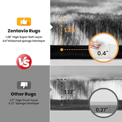 Zentavio Black and White Area Rugs for Living Room Large Rugs for Bedroom 5x8 Soft Carpet Fluffy Furry Shag Aesthetic Plush High Pile Gray Throw Rug for Nursery Kids Room Dorm Tie-Dyed