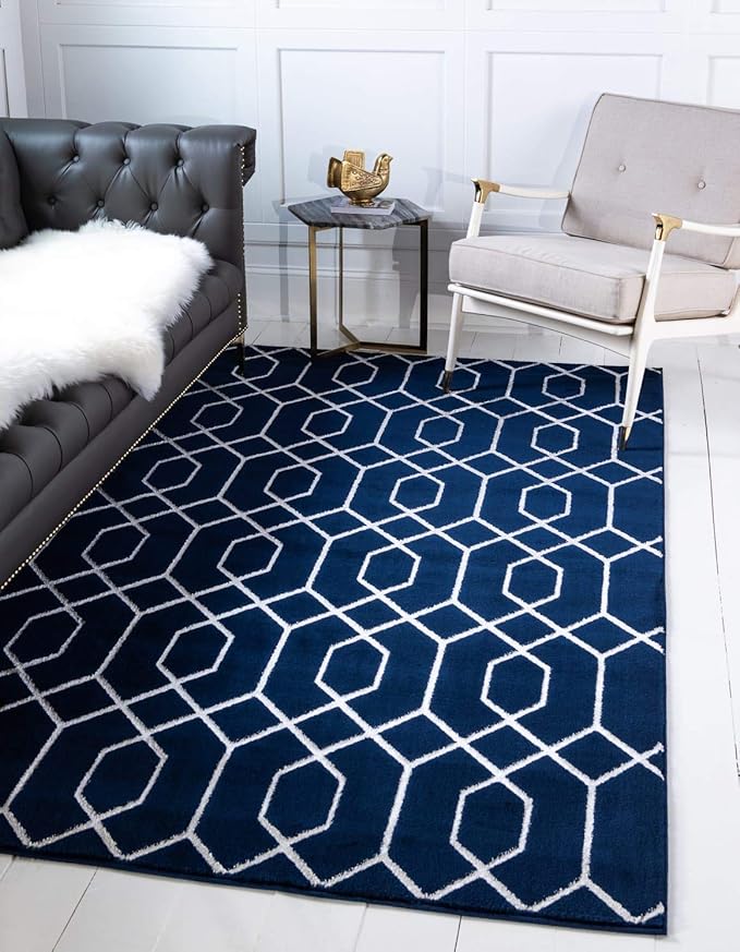 Unique Loom Marilyn Monroe Glam Collection Area Rug - Trellis (5' x 8' Rectangle, Navy Blue Silver/ Silver)