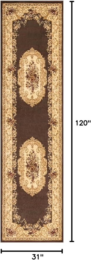 Rugs.com Chateau Collection Rug – 10 Ft Runner Brown Medium Rug Perfect for Hallways, Entryways