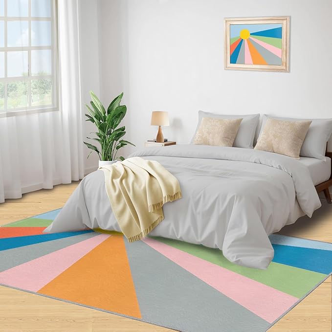 Boho Sun Area Rugs 3x5ft, Abstraction Deco Boys Rugs for Bedroom, Minimalist Sunburst Kids Room Rug Soft Fuzzy Washable for Living Room Game Room Coffee Table