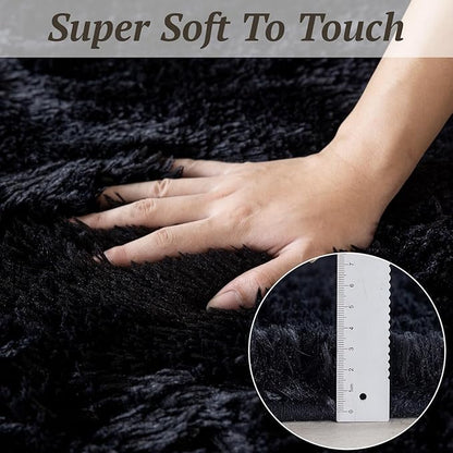 4x6 Area Rugs for Living Room Bedroom,Soft Fluffy Shaggy Bedside Rug, Indoor Floor Carpet for Kids Playroom Playroom, Dorms, Nursery Rooms, Home Decor (Black 4'x6')