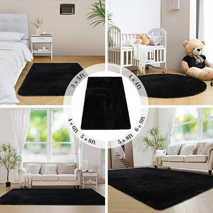 duduta Black Soft Fluffy Rug 4x6 ft, Shag Fuzzy Plush Rectangle Carpet for Bedroom Nursery Living Room Home Decor