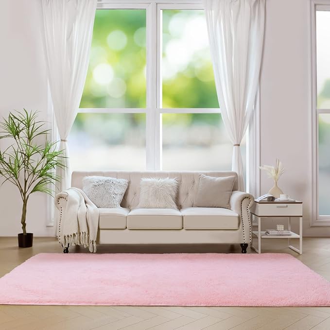 duduta Pink Soft Fluffy Rectangle Rug 3x5 ft, Shag Furry Plush Throw Rug for Bedroom Nursery Living Room Home Decor