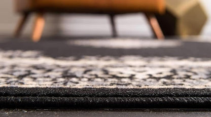 Unique Loom Reza Collection Traditional Persian Style Area Rug, 3 ft x 16 ft 5 in, Black/Beige