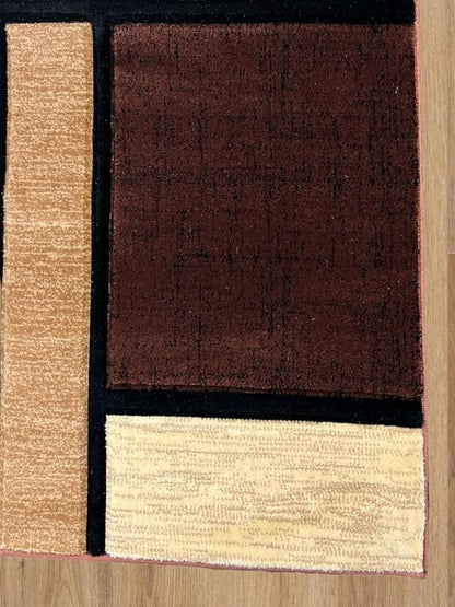 Area Rug Modern 5x7 Brown Geometry Soft Hand Carved Contemporary Floor Carpet Fluffy Texture for Indoor Living Dining Room and Bedroom Area