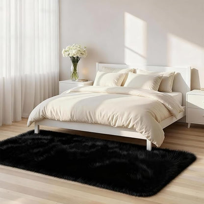 2x6 Solid Fluffy Black Area Rug – Washable, Durable, Small Bedroom Runner Rug, Non-Slip Shag Rugs for Hallway, Living Room, Bedroom, Bedside, Dorms, Kids Room, Nursery Rooms, Soft Indoor Carpet