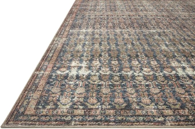 Loloi Amber Lewis Billie Collection, Ocean & Brick 2'-0" x 5'-0" Area Rug – Antique & Distressed Accent Rugs for Living Room, Bedroom, Entryway & Hallway, No Shed High Traffic Area Home Decor Rug