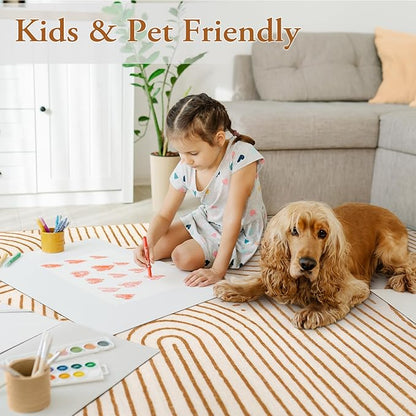 Lahome Abstract Washable Area Rug 6x9, Soft 6x9 Rug for Living Room Ultra-Thin Non Slip Bedroom Rug, Rainbow Orange Throw Carpet for Dining Room(6'x9',Orange)