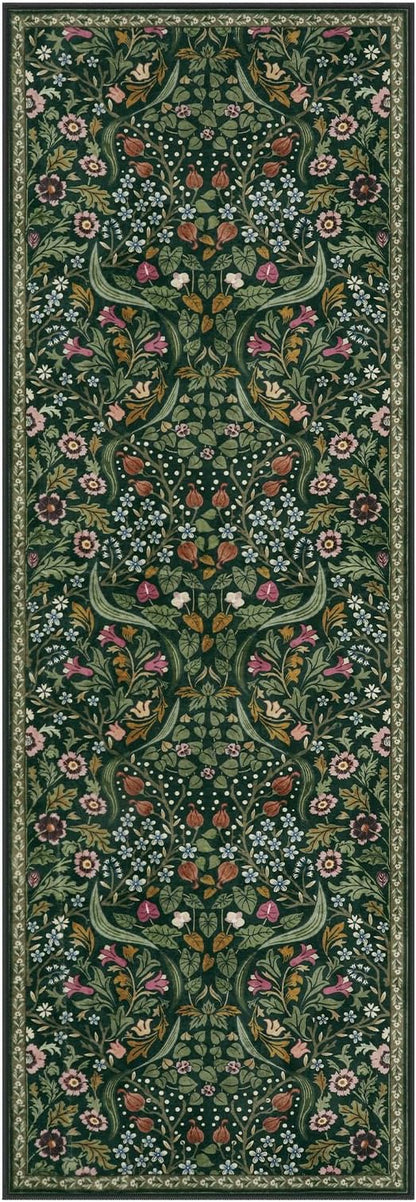 Lahome Floral Hallway Runner, 2x6 Green Washable Runner Rug for Kitchen Non Slip, Soft Stain Resistant Long Carpet for Bathroom Entryway with Rubber Backing