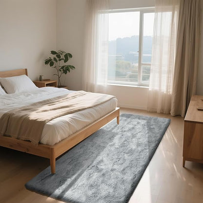 Soft Runner Rugs for Bedroom, Grey 2x6 Area Rugs Fluffy Rug Shaggy Area Rug Carpet, Bedside Rug for Living Room Bedroom Kids Room Home Decor