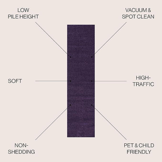 JONATHAN Y Haze Solid Low-Pile Purple Runner Rug 2x10, Coastal,Bohemian,Minimalist,Classic, Easy-Cleaning for Living Room,Bedroom,Kitchen,Pet Friendly,Non-Shedding (SEU100N-210)