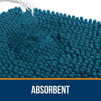 OLANLY Bathroom Rugs 36x24, Extra Soft Absorbent Chenille Bath Rugs, Rubber Backing Quick Dry, Machine Washable Bath Mats for Bathroom Floor, Tub and Shower, Home Decor Accessories, Peacock Blue