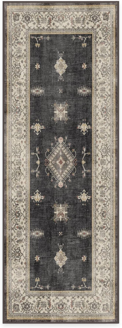 RUGGABLE Washable Vintage Runner Rug – Verena Dark Wood 2.5x7, Stain-Resistant, Non-Slip Hallway Runner – Machine Washable Rug for Hallway, Entryway, Living Room & Kitchen–with Cushioned Pad