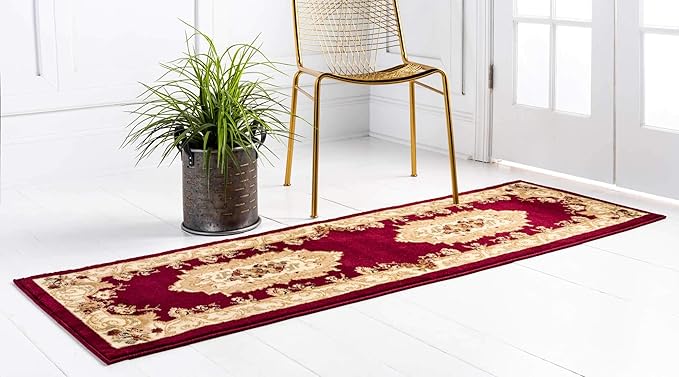 Unique Loom Versailles Collection Traditional Classic Floral Motif Area Rug (2' 7 x 10' 0 Runner, Burgundy/ Ivory)