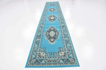 Unique Loom Reza Collection Traditional Persian Style Area Rug, 3 ft x 16 ft 5 in, Turquoise/Ivory