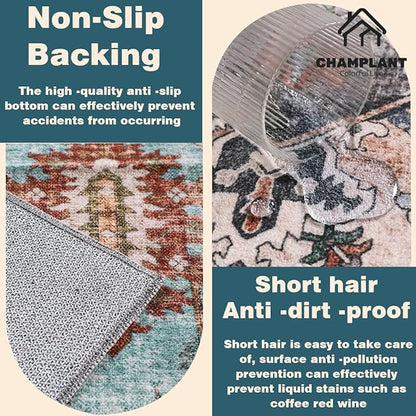Washable Area Rug 10'x14' Boho Design Non-Shedding Easy Care Ideal for High Traffic Areas in Living Room Bedroom Office Coffee Table Kitchen Large Carpet