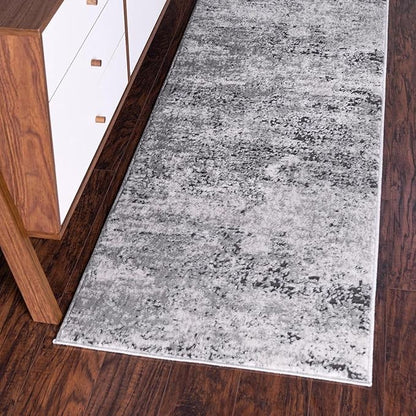 Rugs.com Leipzig Collection Runner Rug – 10 Ft Runner Grey Low-Pile Rug Perfect for Hallways, Entryways