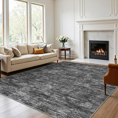 Garvee Bedroom Rugs 10x13 Office Rugs for Rolling Chairs Modern Solid Color Washable Rug with Non Slip Backing, Non Shedding Low Pile Neutral Carpet Stain Resistant Mats for Living Room, Dark Grey