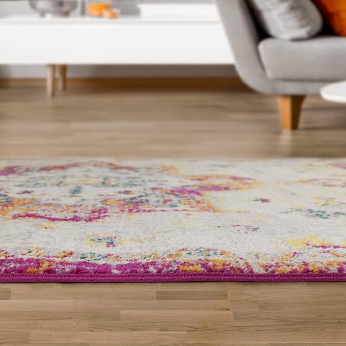 Antep Rugs Elite 8x10 Vintage Bohemian Distressed Oriental Medallion Indoor Area Rug (Pink, 7'10" x 10')