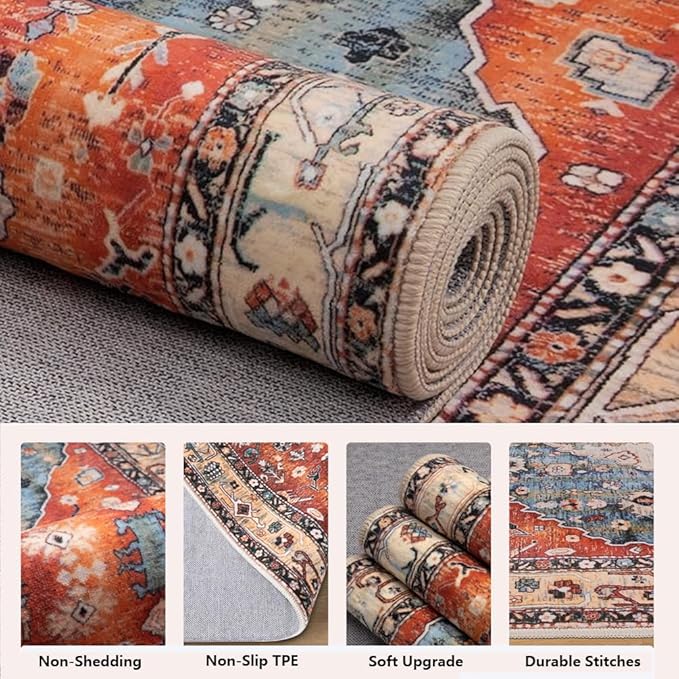 Moroccan Trellis Hallway Runner Rug Non-Slip Washable Geometric Standing Mats Anti-Fatigue Long Farmhouse Kitchen Mat Soft Low-Pile Distressed Area Rugs for Bathroom,Bedroom,Laundry 2' X 4.3'