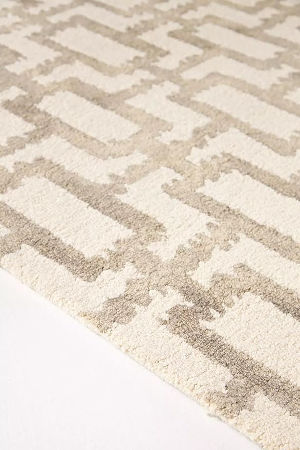 Hand-Tufted Wool Marengo Rug in Taupe – Geometric Patterned Carpet for Living Room, Bedroom & Study – Soft & Durable– 12 x 12