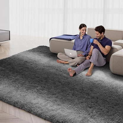 Zentavio Grey White Gradient Area Rugs for Living Room, Rugs for Bedroom 6x9 Fluffy Carpet Soft Shag Aesthetic Plush High Pile Gray Throw Rug for Nursery Kids Room Dorm