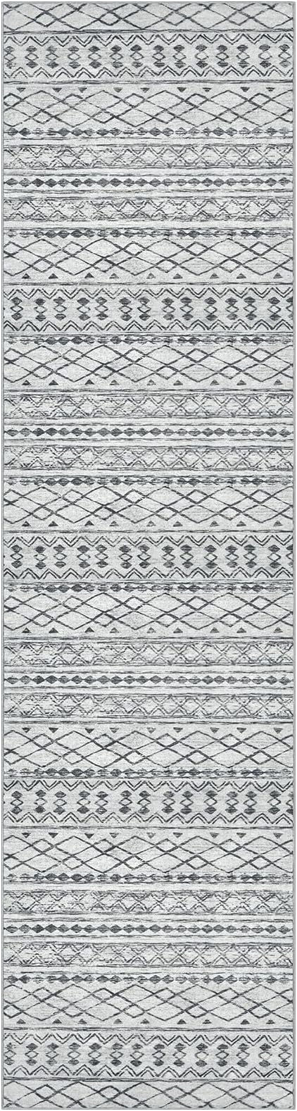 KUTA Hallway Runner Rug 2.6x12 Non-Slip Washable, Moroccan Vintage Beige Boho Long Kitchen Rug Ultra Soft Distressed Geometric Floor Carpet Runners for Bedroom Laundry Stairway Entryway