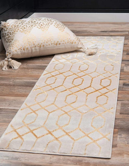Unique Loom Marilyn Monroe Glam Collection Area Rug - Trellis (2' x 6' 1' Runner, White Gold/ Gold)