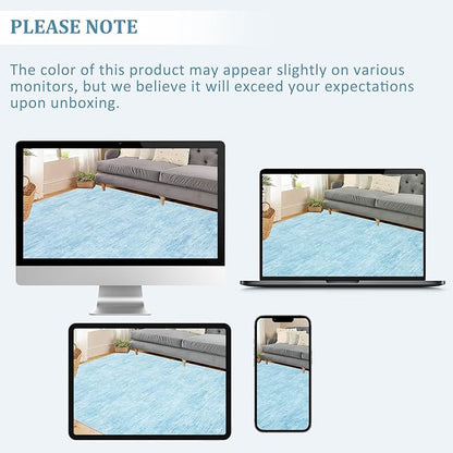 RUGSREAL Washable Rug 10x13 for Living Room Modern Abstract Area Rug Non-Slip Large Contemporary Bedroom Rug Stain Resistant Aesthetic Accent Floor Carpet Foldable Solid Rug for Home Office, Blue